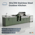 Stainless Steel Outdoor Kitchen Cabinet Set Weatherproof with Sink and Fridge for BBQ Grills Black Design