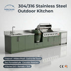 Stainless Steel Outdoor Kitchen Cabinet Set Weatherproof with Sink and Fridge for BBQ Grills Black Design