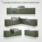Stainless Steel Outdoor Kitchen Cabinet Set Weatherproof with Sink and Fridge for BBQ Grills Black Design