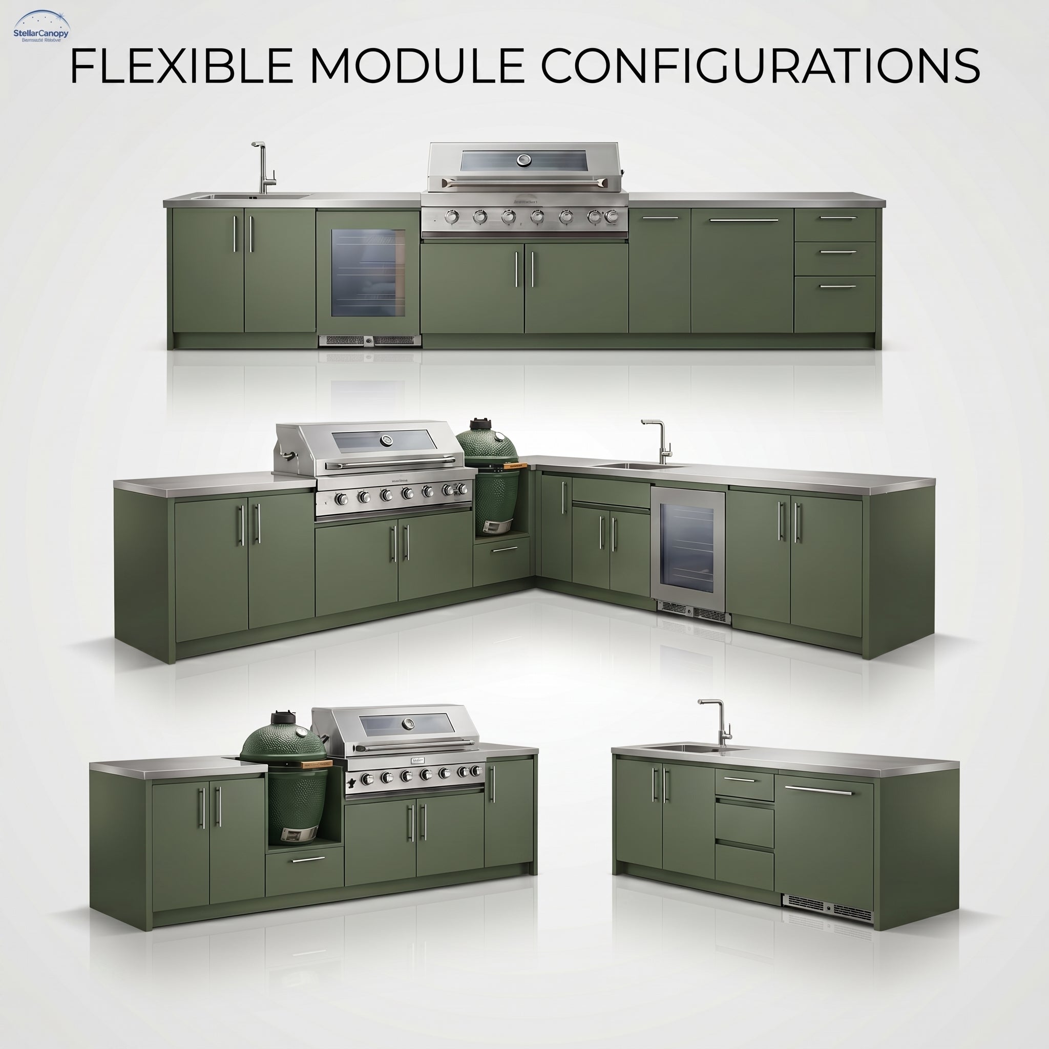 Stainless Steel Outdoor Kitchen Cabinet Set Weatherproof with Sink and Fridge for BBQ Grills Black Design